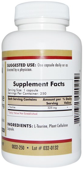 補充劑，氨基酸，牛磺酸 - Kirkman Labs, L-Taurine, 325 mg, 250 Capsules