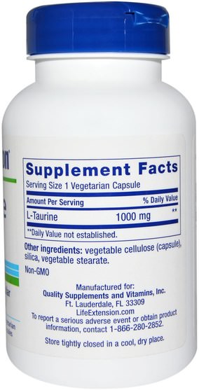 補充劑，氨基酸，牛磺酸 - Life Extension, Taurine, 1000 mg, 90 Veggie Caps