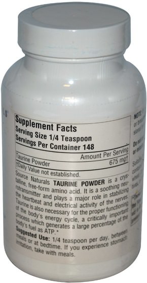 補充劑，氨基酸，牛磺酸 - Source Naturals, Taurine Powder, 3.53 oz (100 g)