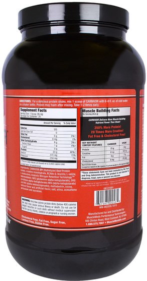 補充劑，合成代謝補品，蛋白質 - MuscleMeds, Carnivor, Bioengineered Beef Protein Isolate, Chocolate, 2.25 lbs (1.019.2 g)