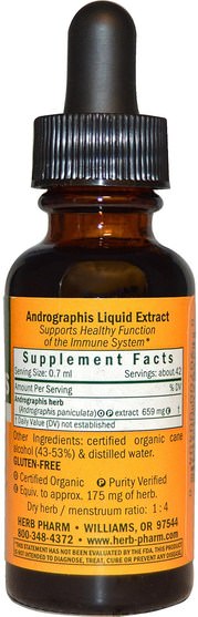 補充劑，抗生素，穿心蓮 - Herb Pharm, Andrographis, Whole Herb, 1 fl oz (30 ml)