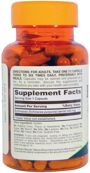 補充劑，抗生素，紫錐花膠囊片 - Sundown Naturals, Echinacea, 400 mg, 100 Capsules