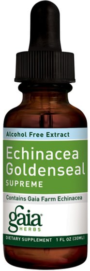 補充劑，抗生素，紫錐菊和黃金，紫錐花 - Gaia Herbs, Echinacea Goldenseal Supreme, Alcohol Free Extract, 1 fl oz (30 ml)