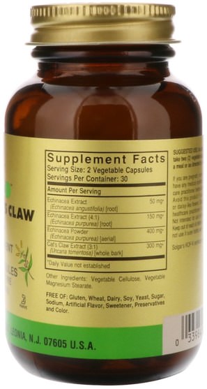 補充劑，抗生素，紫錐花和黃金 - Solgar, Echinacea/Cats Claw Complex, 60 Vegetable Capsules