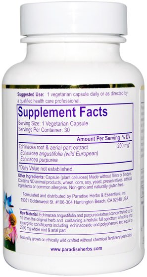 補充劑，抗生素，紫錐花，健康，免疫支持 - Paradise Herbs, Dual Action Echinacea, 30 Veggie Caps