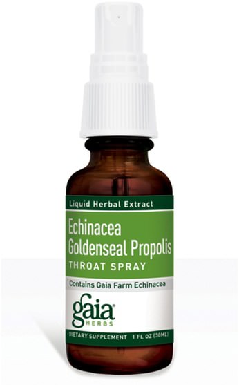 補充劑，抗生素，紫錐花，健康，喉嚨護理噴霧 - Gaia Herbs, Echinacea Goldenseal Propolis, Throat Spray, 1 fl oz (30 ml)