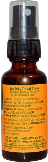 補充劑，抗生素，紫錐花，健康，喉嚨護理噴霧 - Herb Pharm, Soothing Throat Spray, 1 fl oz (29.6 ml)