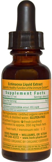 補充劑，抗生素，紫錐花 - Herb Pharm, Echinacea, Whole Root, 1 fl oz (30 ml)