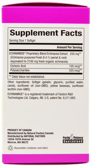 補充劑，抗生素，紫錐花 - Natural Factors, Echinamide, 60 Softgels