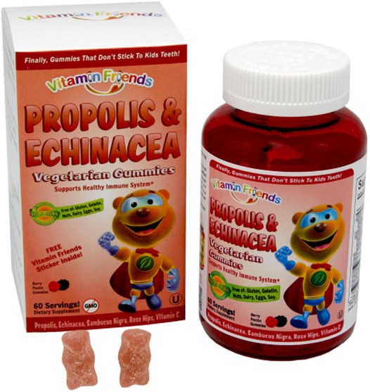 補充劑，抗生素，紫錐花 - Vitamin Friends, PropoBear, Propolis & Echinacea Gummies, Berry, 60 Pectin Bears