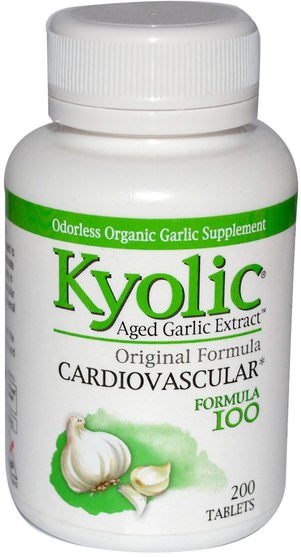 補充劑，抗生素，大蒜，健康，心臟心血管健康，心臟支持 - Wakunaga - Kyolic, Cardiovascular, Formula 100, 200 Tablets