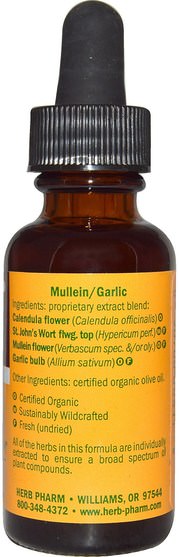 補充劑，抗生素，大蒜 - Herb Pharm, Mullein Garlic, Pure Ear Oil, 1 fl oz (30 ml)