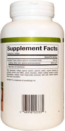 補充劑，抗生素，大蒜 - Natural Factors, GarlicRich, Super Strength, Garlic Concentrate, 500 mg, 180 Enteric Coated Softgels
