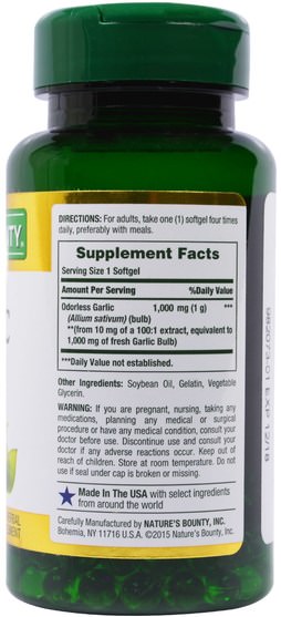 補充劑，抗生素，大蒜 - Natures Bounty, Garlic, 1.000 mg, 100 Rapid Release Softgels