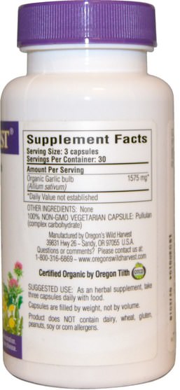 補充劑，抗生素，大蒜 - Oregons Wild Harvest, Garlic, 90 Non-GMO Veggie Caps