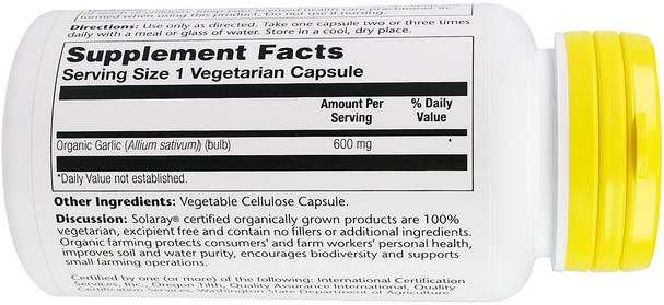 補充劑，抗生素，大蒜 - Solaray, Garlic, 100 Veggie Caps