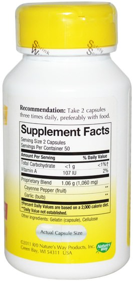 補充劑，抗生素 - Natures Way, Cayenne & Garlic, 530 mg, 100 Capsules