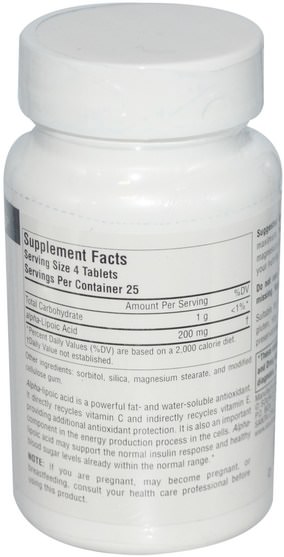 補充劑，抗氧化劑，α硫辛酸，α硫辛酸050毫克 - Source Naturals, Alpha Lipoic Acid, 50 mg, 100 Tablets