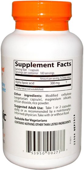 補充劑，抗氧化劑，α硫辛酸，α硫辛酸300毫克 - Doctors Best, Best Alpha-Lipoic Acid, 300 mg, 180 Veggie Caps
