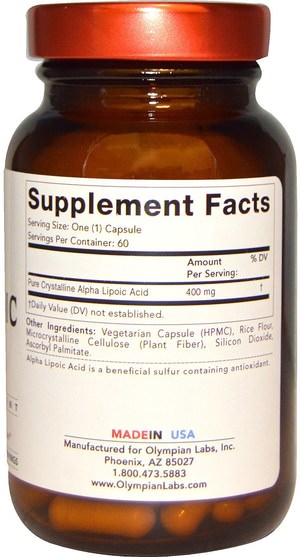 補充劑，抗氧化劑，α硫辛酸，α硫辛酸400毫克 - Olympian Labs Alpha Lipoic Acid, 400 mg, 60 Veggie Caps 
