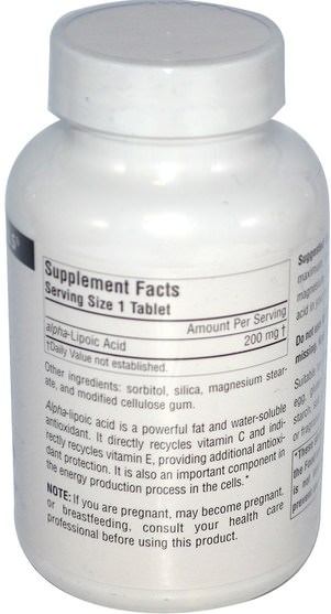 補充劑，抗氧化劑，α硫辛酸，α硫辛酸200毫克 - Source Naturals, Alpha Lipoic Acid, 200 mg, 120 Tablets