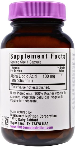 補充劑，抗氧化劑，α硫辛酸 - Bluebonnet Nutrition, Alpha Lipoic Acid, 100 mg, 60 Vcaps