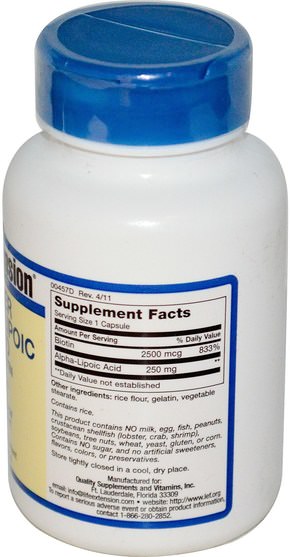 補充劑，抗氧化劑，α硫辛酸 - Life Extension, Super Alpha-Lipoic Acid, With Biotin, 250 mg, 60 Capsules