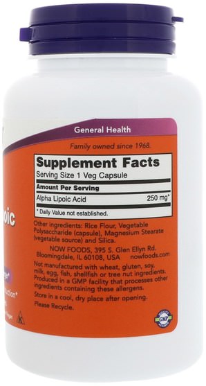 補充劑，抗氧化劑，α硫辛酸 - Now Foods, Alpha Lipoic Acid, 250 mg, 120 Veg Capsules