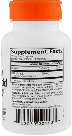 補充劑，抗氧化劑，α硫辛酸，硫辛酸 - Doctors Best, Best Stabilized R-Lipoic Acid, 100 mg, 60 Veggie Caps