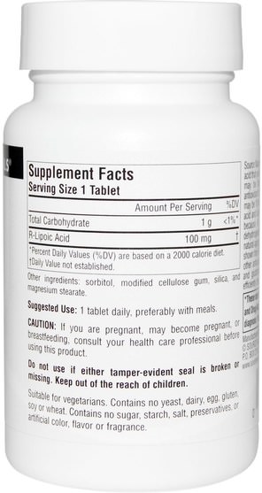 補充劑，抗氧化劑，α硫辛酸，硫辛酸 - Source Naturals, R-Lipoic Acid, 100 mg, 60 Tablets