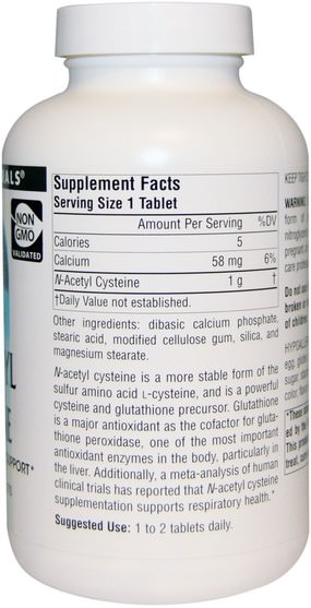 補充劑，抗氧化劑，抗氧化劑 - Source Naturals, N-Acetyl Cysteine, 1.000 mg, 180 Tablets