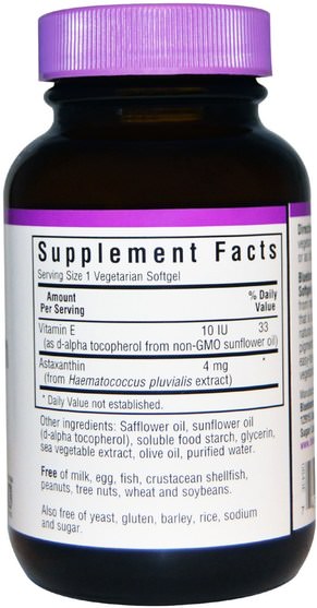 補充劑，抗氧化劑，蝦青素 - Bluebonnet Nutrition, Astaxanthin, 4 mg, 60 Veggie Softgels