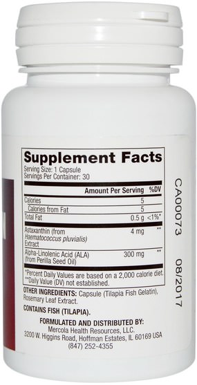 補充劑，抗氧化劑，蝦青素 - Dr. Mercola, Astaxanthin, 30 Capsules