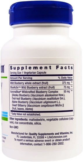 補充劑，抗氧化劑，藍莓 - Life Extension, Blueberry Extract Capsules, 60 Veggie Caps