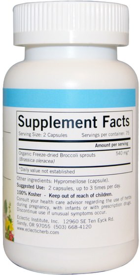 補充劑，抗氧化劑，西蘭花十字花科 - Eclectic Institute, Broccoli Sprouts, 270 mg, 150 Veggie Caps