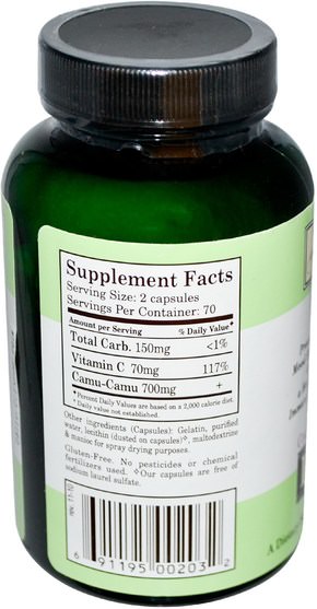 補充劑，抗氧化劑，camu camu - 天然維生素c - Whole World Botanicals, Royal Camu, 350 mg, 140 Capsules