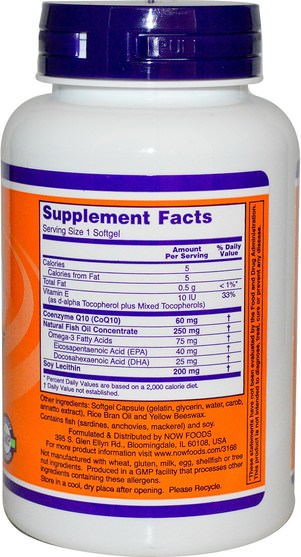 補充劑，抗氧化劑，輔酶q10 - Now Foods, CoQ10, 60 mg, 120 Softgels