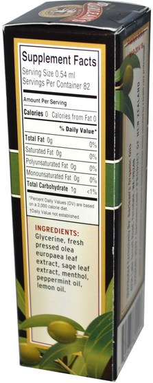 補充劑，抗氧化劑，感冒和病毒，橄欖葉 - Barleans, Fresh Olive Leaf Complex, Throat Spray, Soothing Peppermint Flavor, 1.5 oz (44.4 ml)
