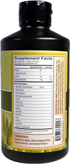 補充劑，抗氧化劑，感冒和病毒，橄欖葉 - Barleans, Olive Leaf Complex, Natural Olive Leaf Flavor, 16 oz (454 g)