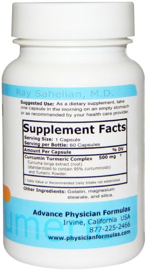 補充劑，抗氧化劑，薑黃素 - Advance Physician Formulas, Curcumin Turmeric, 500 mg, 60 Capsules