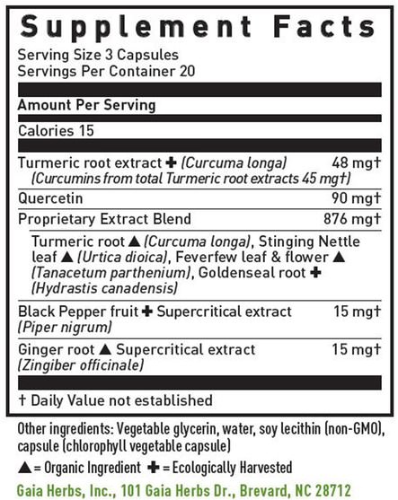 補充劑，抗氧化劑，薑黃素 - Gaia Herbs, Turmeric Supreme, Allergy, 60 Vegetarian Liquid Phyto-Caps