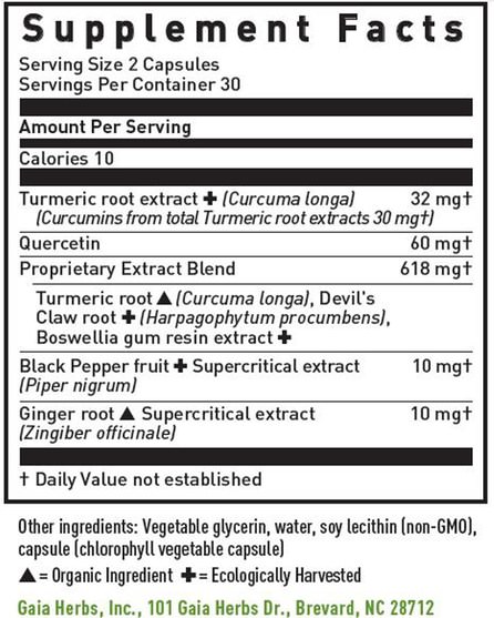補充劑，抗氧化劑，薑黃素 - Gaia Herbs, Turmeric Supreme, Joint, 60 Vegetarian Liqiud Phyto-Caps