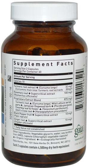 補充劑，抗氧化劑，薑黃素 - Gaia Herbs, Turmeric Supreme, Pain, 120 Vegetarian Liquid Phyto-Caps