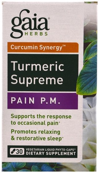 補充劑，抗氧化劑，薑黃素 - Gaia Herbs, Turmeric Supreme, Pain PM, 30 Vegetarian Liquid Phyto-Caps