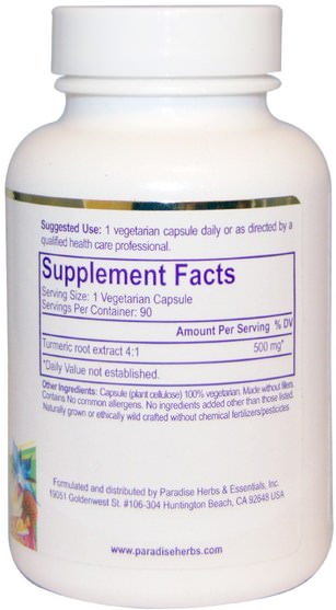 補充劑，抗氧化劑，薑黃素，健康，消化，胃 - Paradise Herbs, Turmeric 4:1 Concentrated Potency, 90 Veggie Caps