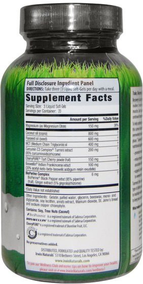 補充劑，抗氧化劑，薑黃素 - Irwin Naturals, Turmeric AfterSport, With Magnesium, 60 Liquid Soft-Gels