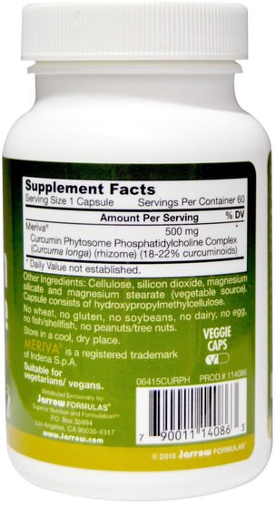 補充劑，抗氧化劑，薑黃素 - Jarrow Formulas, Curcumin Phytosome, Meriva, 500 mg, 60 Veggie Caps