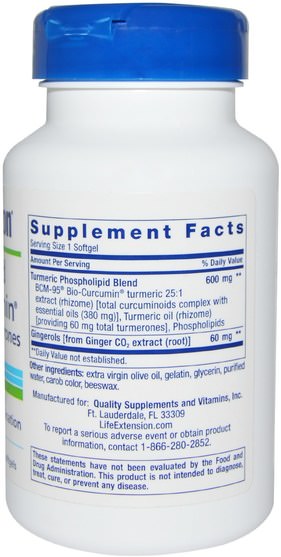 補充劑，抗氧化劑，薑黃素 - Life Extension, Advanced Bio-Curcumin, with Ginger & Turmerones, 30 Softgels