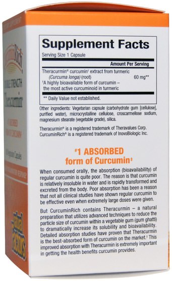補充劑，抗氧化劑，薑黃素 - Natural Factors, CurcuminRich, Double Strength Theracurmin, 60 Veggie Caps