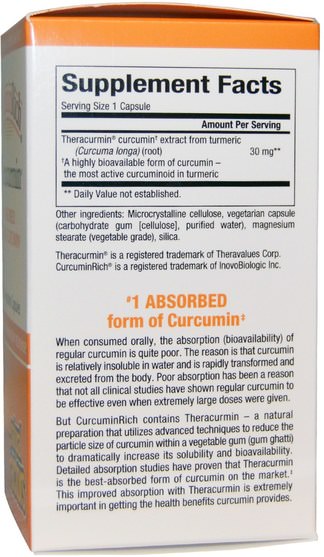 補充劑，抗氧化劑，薑黃素 - Natural Factors, CurcuminRich, Theracurmin, 60 Veggie Caps